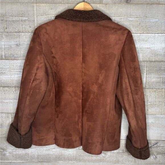 Lands End S 6-8 chocolate brown faux suede shearling sherpa button down jacket - Picture 5 of 5